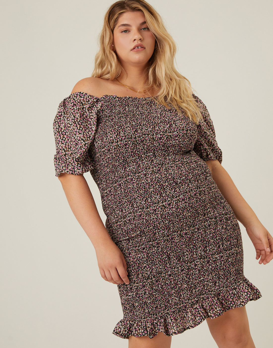 Plus Size Smocked Chiffon Mini Dress 2020AVE Plus Size Smocked Chiffon Mini Dress 2020AVE