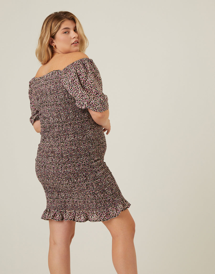 Curve Smocked Chiffon Mini Dress Plus Size Dresses -2020AVE