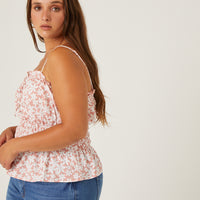 Curve Smocked Contrast Floral Tank Plus Size Tops -2020AVE