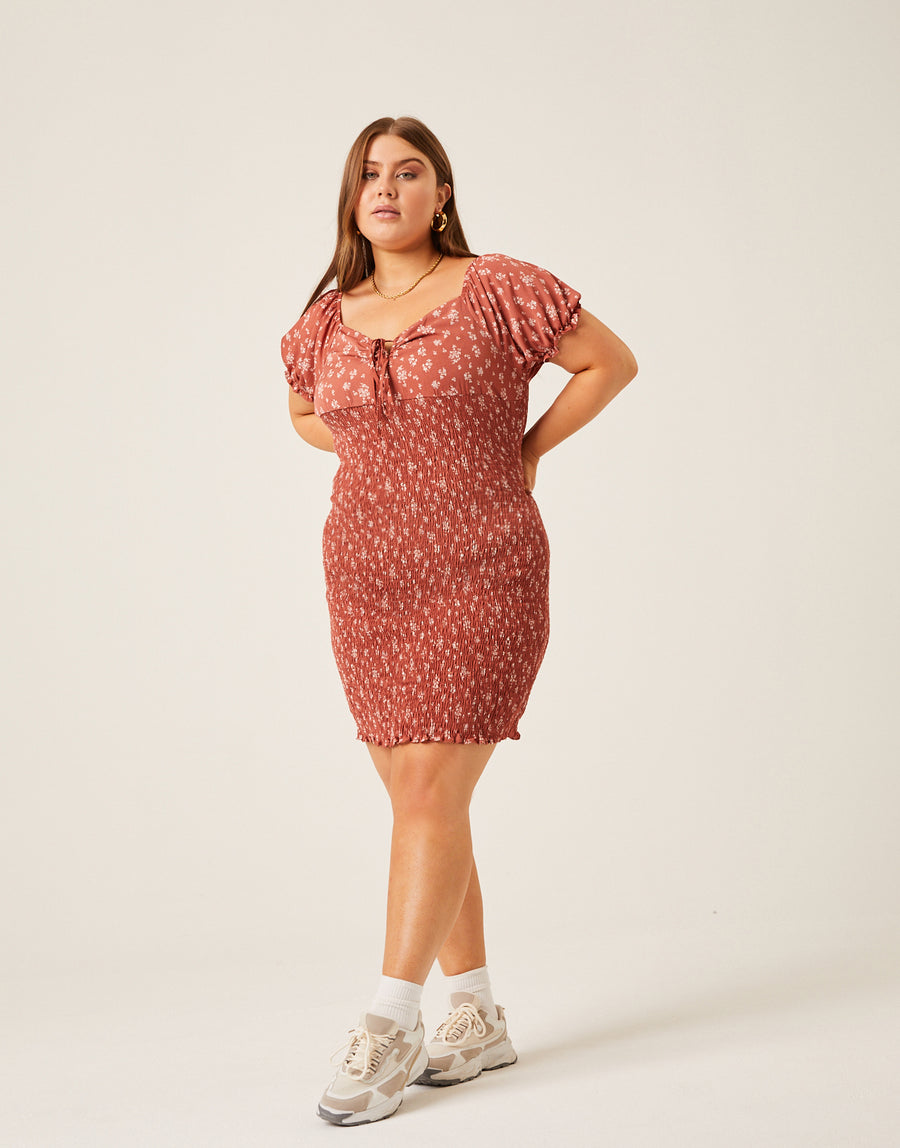Plus Size Smocked Floral Bodycon Dress 2020AVE Plus Size Smocked Floral Bodycon Dress 2020AVE