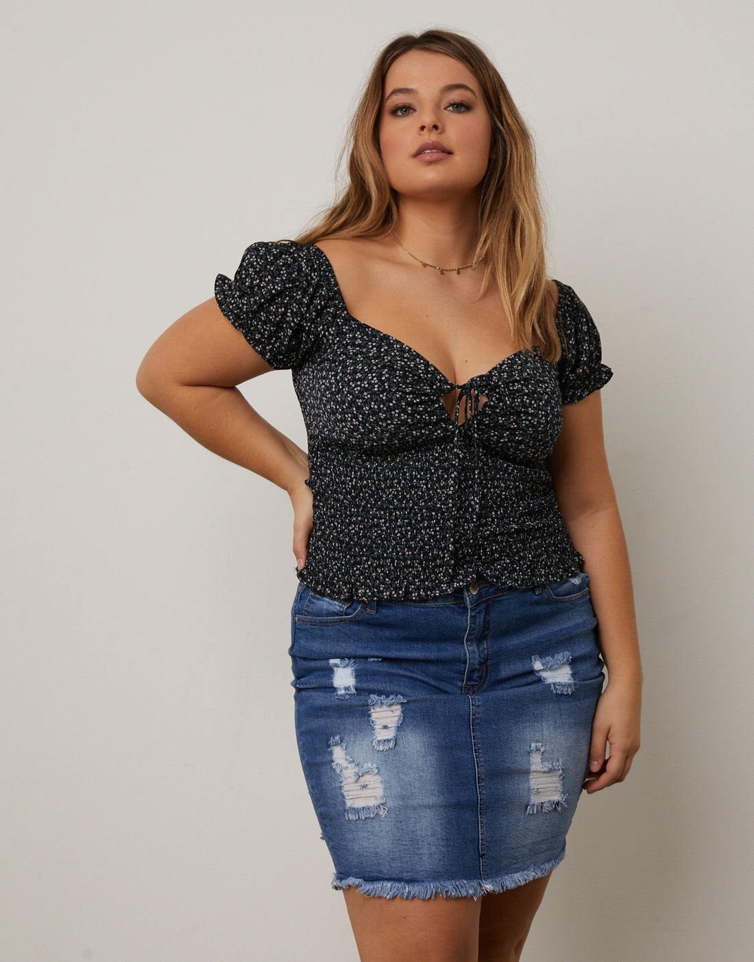 Curve Smocked Floral Top Plus Size Tops -2020AVE