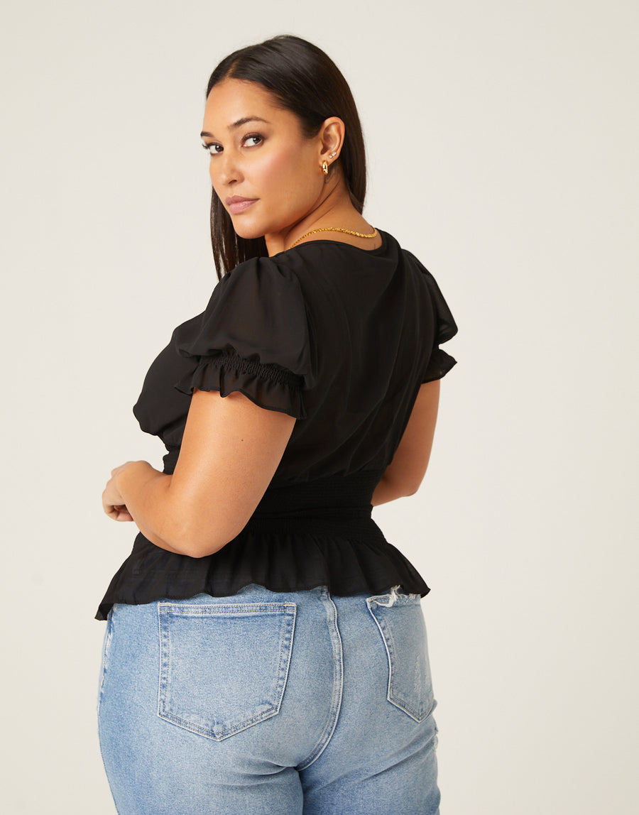 Curve Smocked Gathered Chiffon Top Plus Size Tops -2020AVE
