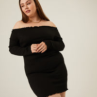 Curve Smocked Off The Shoulder Dress Plus Size Dresses Black 1XL -2020AVE