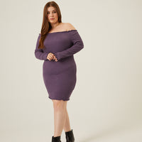 Curve Smocked Off The Shoulder Dress Plus Size Dresses Purple 1XL -2020AVE