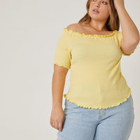 Curve Smocked Off The Shoulder Top Plus Size Tops Yellow 1XL -2020AVE