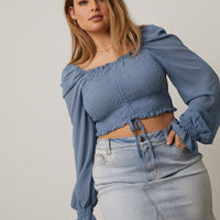 Curve Smocked Puff Sleeve Top Plus Size Tops -2020AVE