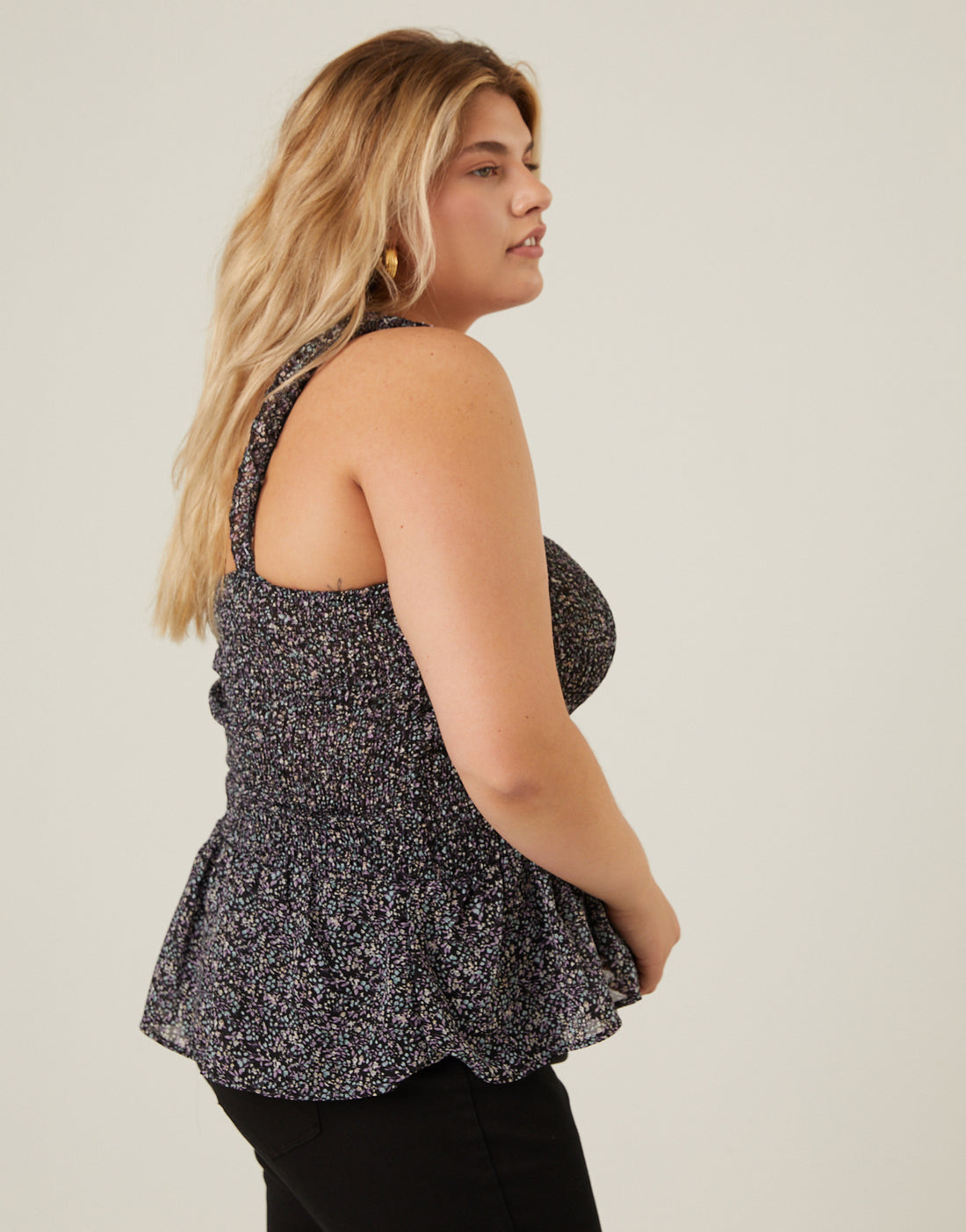 Curve Smocked Ruffle Floral Tank Plus Size Tops -2020AVE