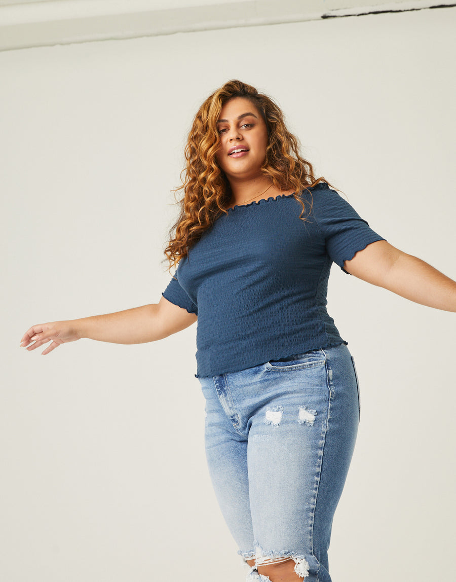 Curve Smocked Short Sleeve Top Plus Size Tops -2020AVE