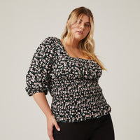 Curve Smocked Waist Floral Blouse Plus Size Tops -2020AVE