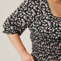Curve Smocked Waist Floral Blouse Plus Size Tops -2020AVE