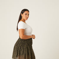 Curve Smocked Waist Floral Skirt Plus Size Bottoms Black 1XL -2020AVE