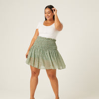 Curve Smocked Waist Floral Skirt Plus Size Bottoms -2020AVE