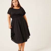 Curve Smocked Waist Simple Dress Plus Size Dresses Black 1XL -2020AVE