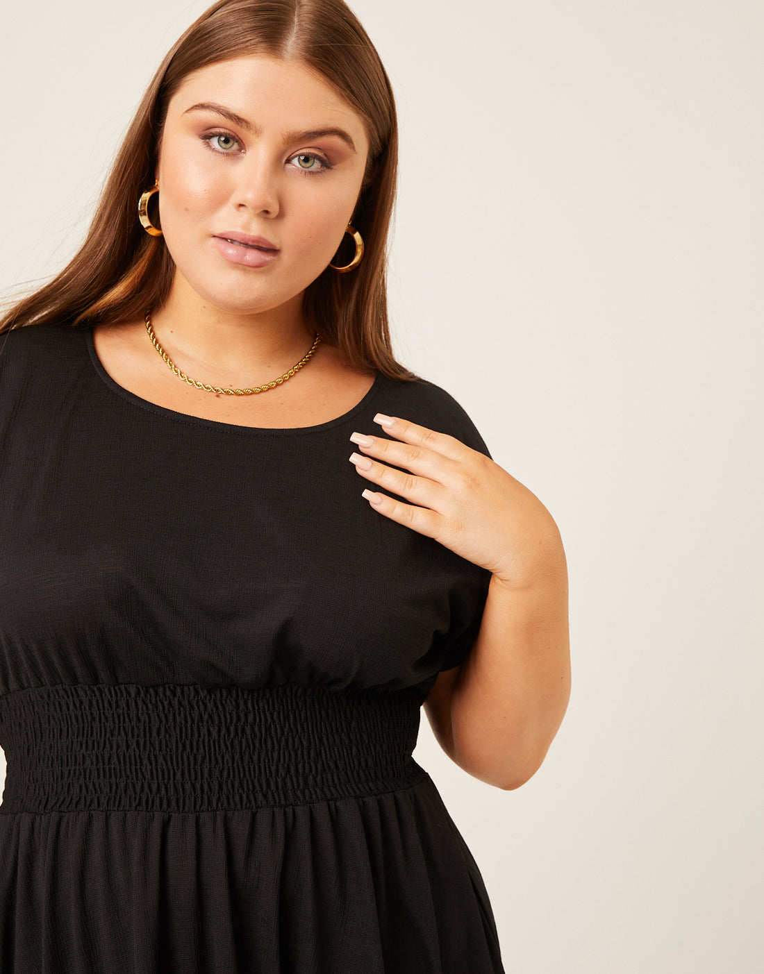 Plus Size Smocked Waist Simple Dress 2020AVE Plus Size Smocked Waist Simple Dress 2020AVE