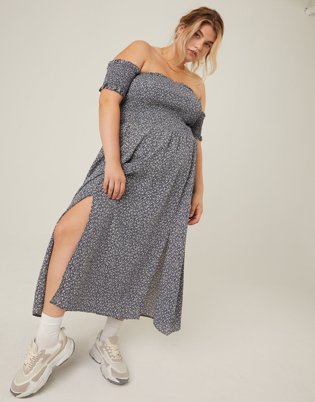 Plus Size Smocked and Flowy Midi Dress 2020AVE Plus Size Smocked and Flowy Midi Dress 2020AVE