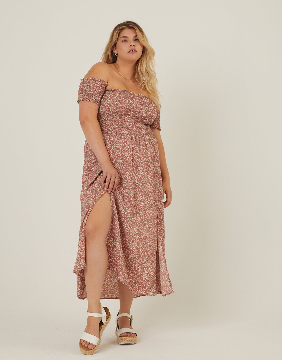 Plus Size Smocked and Flowy Midi Dress 2020AVE Plus Size Smocked and Flowy Midi Dress 2020AVE