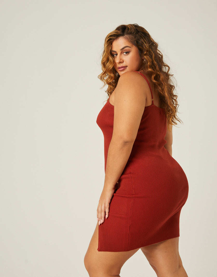 Plus Size Snap Detail Rib Knit Dress 2020AVE Plus Size Snap Detail Rib Knit Dress 2020AVE