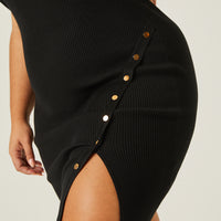 Curve Snap Detail Rib Knit Dress Plus Size Dresses -2020AVE