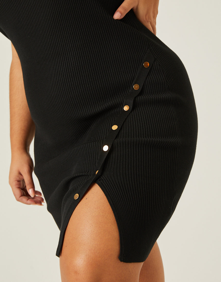 Curve Snap Detail Rib Knit Dress Plus Size Dresses -2020AVE