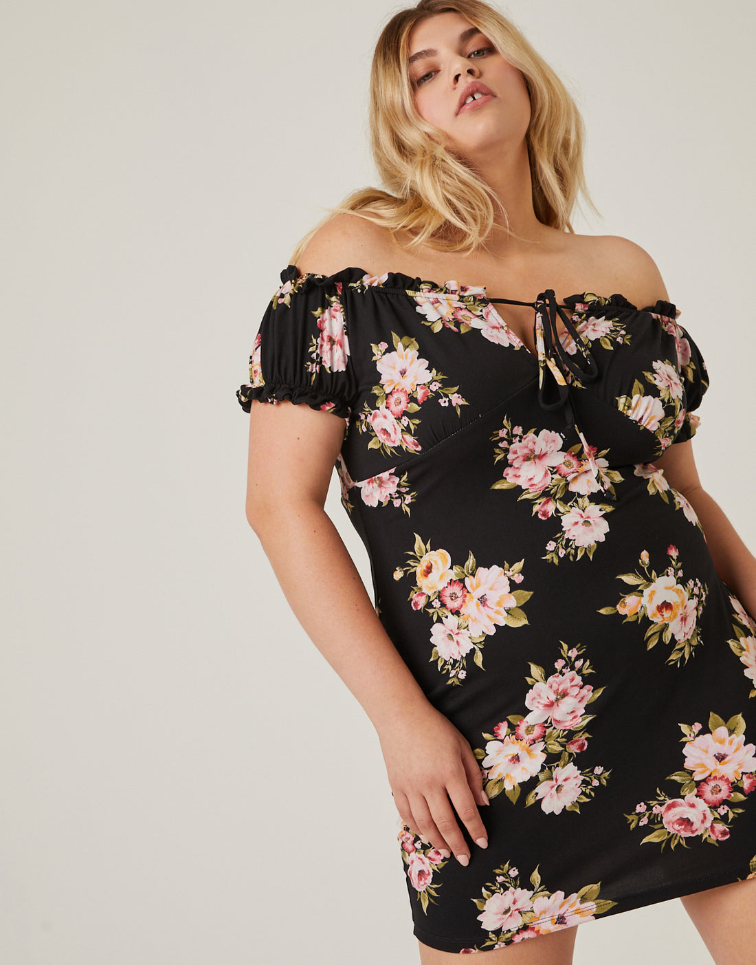 Curve Soft Floral Mini Sundress Plus Size Dresses -2020AVE