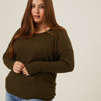 Curve Soft Ribbed Long Sleeve Tee Plus Size Tops Olive 1XL -2020AVE