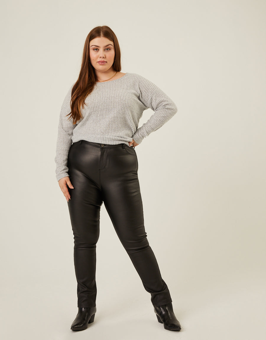 Curve Soft Ribbed Long Sleeve Tee Plus Size Tops -2020AVE