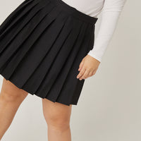 Curve Solid Pleated Skirt Plus Size Bottoms -2020AVE