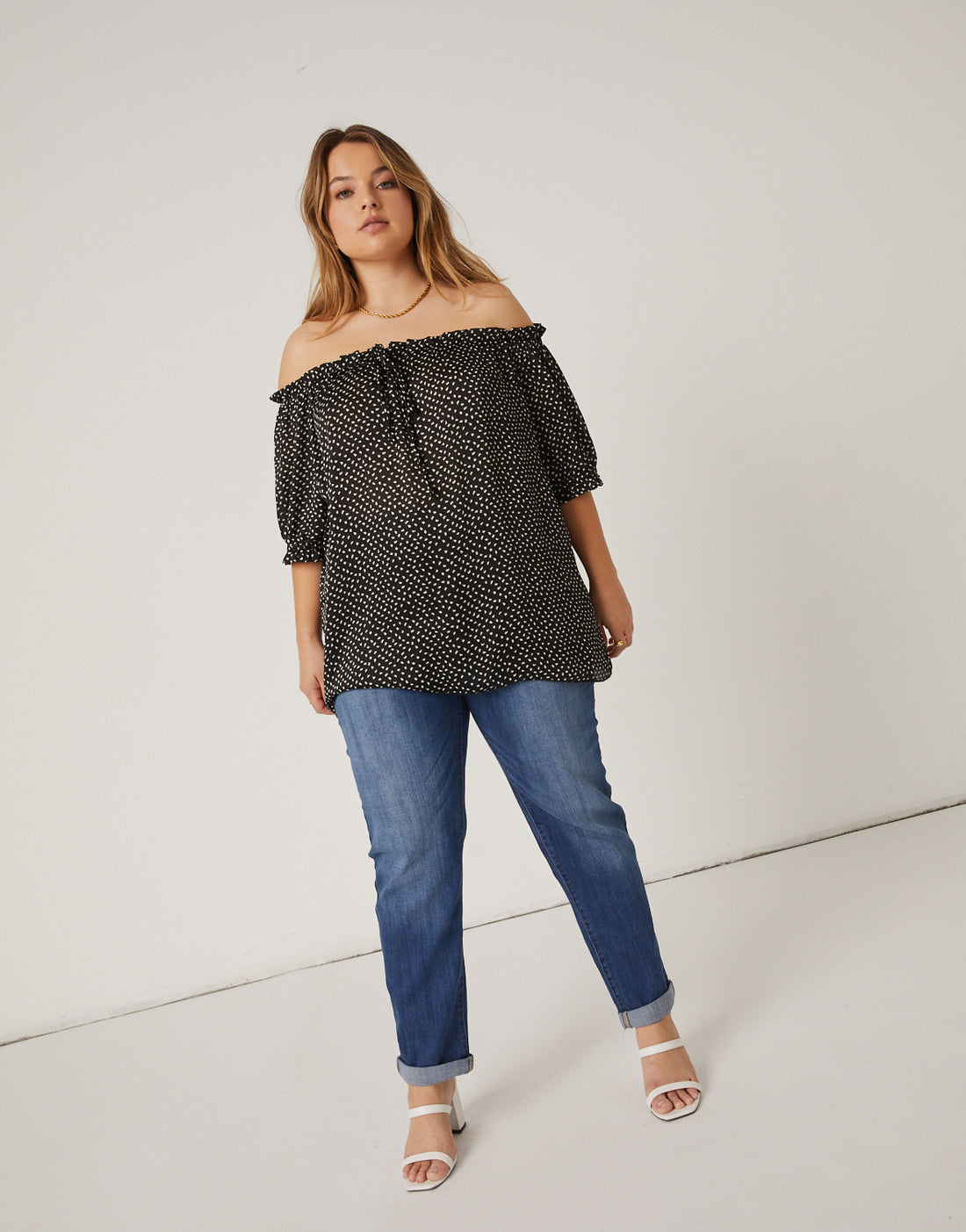 Curve Spotted Off Shoulder Top Plus Size Tops -2020AVE