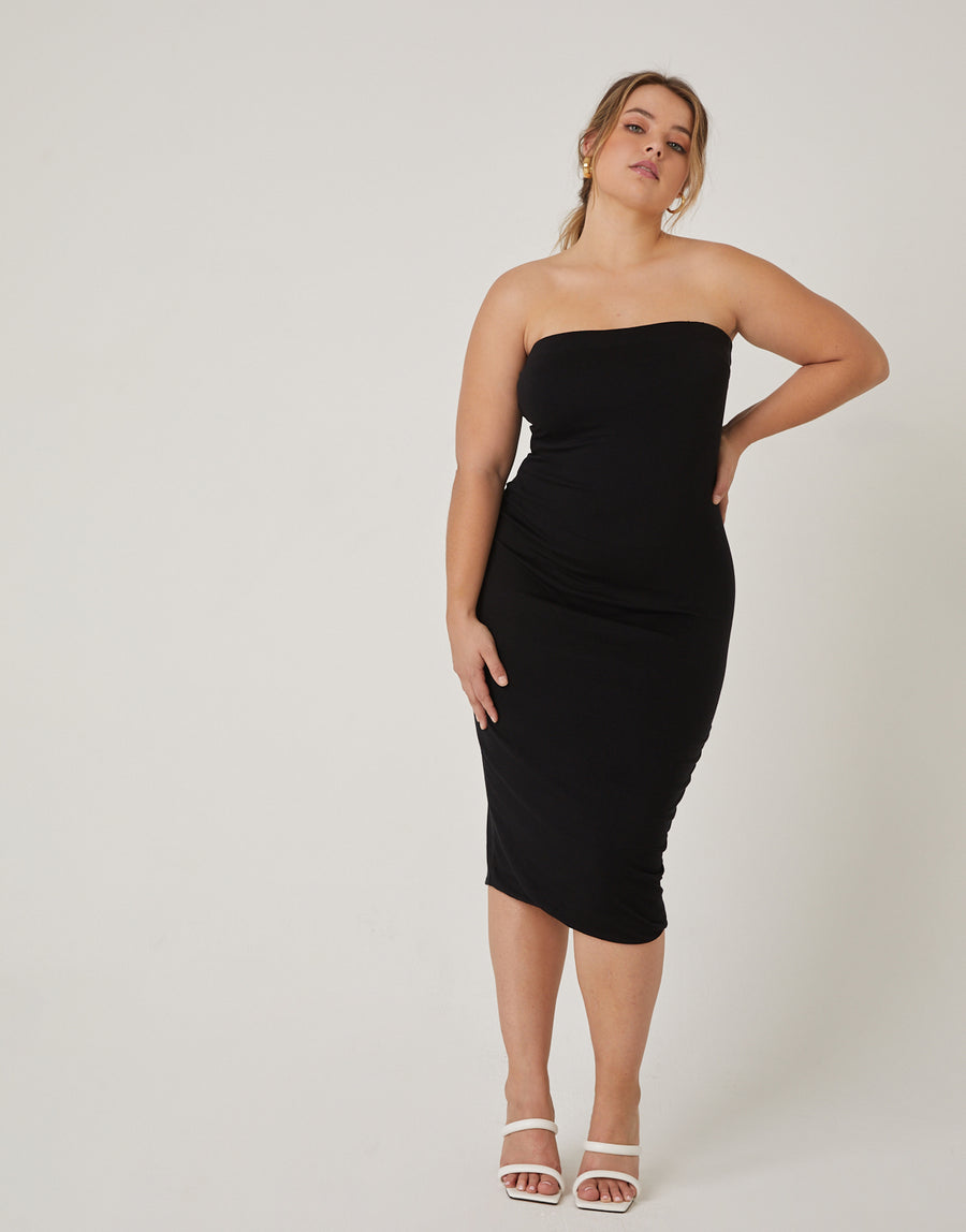 Curve Strapless Bodycon Dress Plus Size Dresses Black 1XL -2020AVE