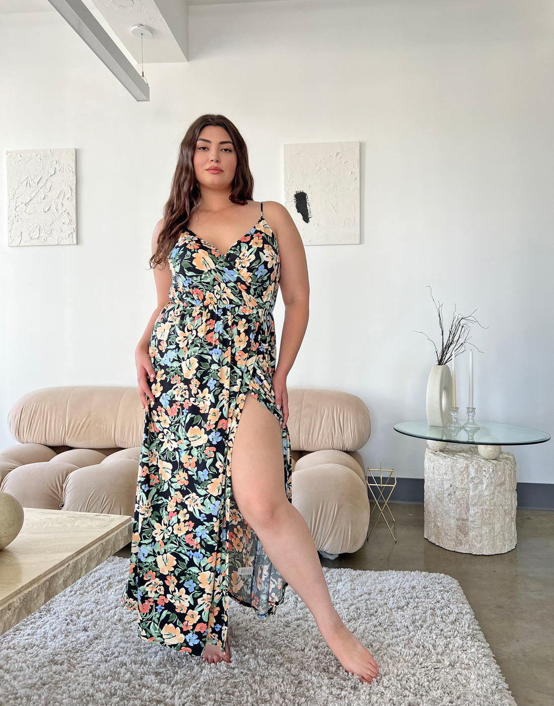 Curve Stretchy Wrap Floral Maxi Dress Plus Size Dresses -2020AVE