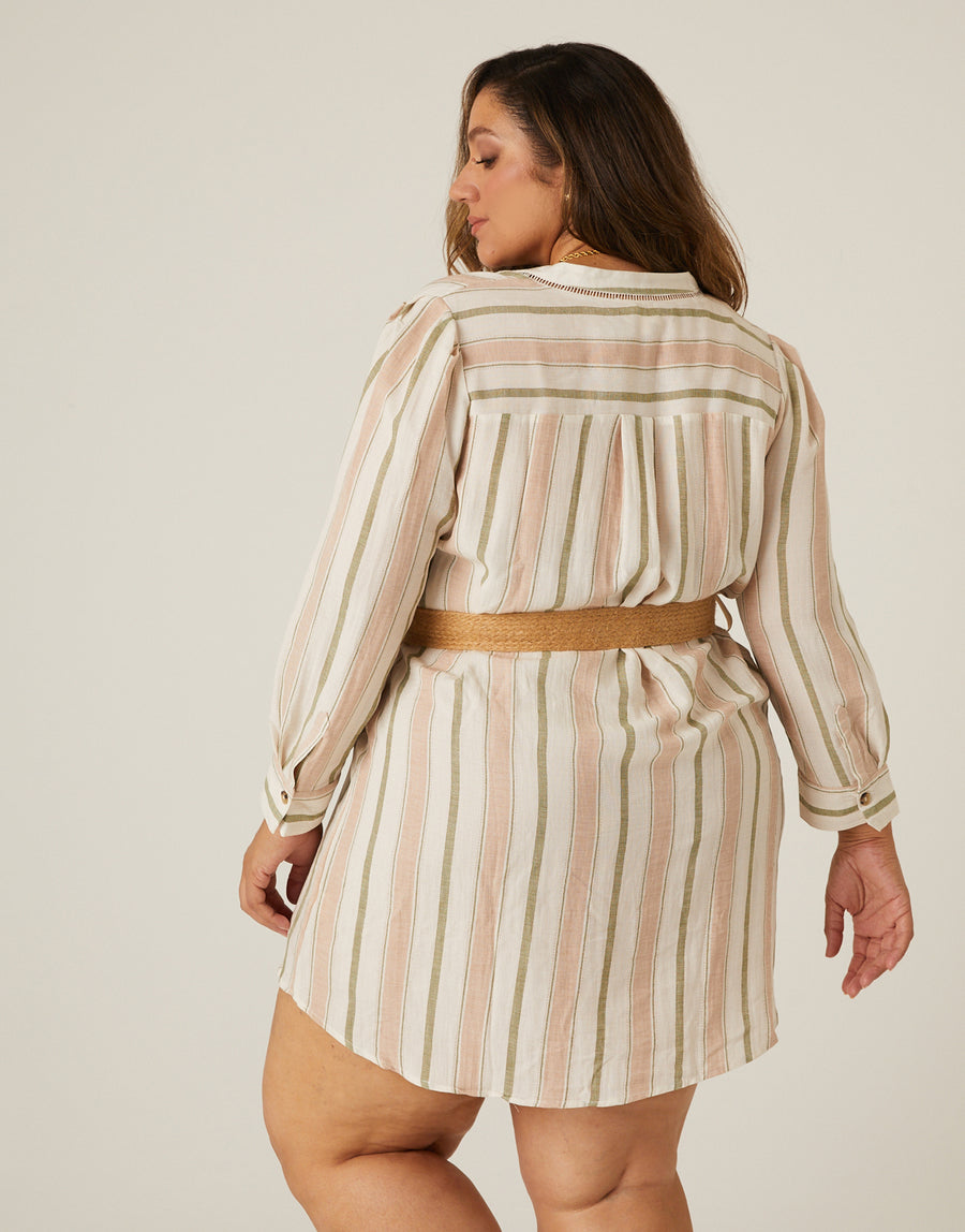 Curve Striped Linen Dress Plus Size Dresses -2020AVE