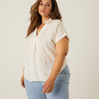 Curve Striped Linen Tee Plus Size Tops -2020AVE