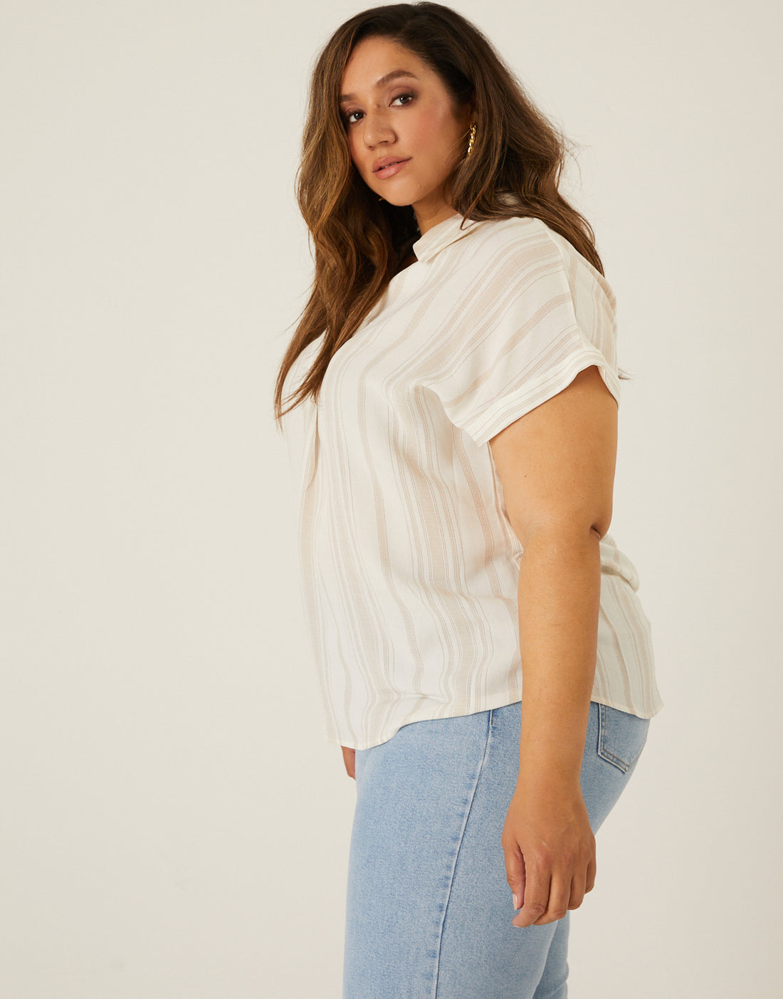 Curve Striped Linen Tee Plus Size Tops -2020AVE