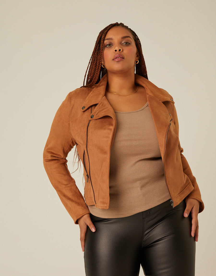 Plus Size Suede Moto Jacket - Main Image