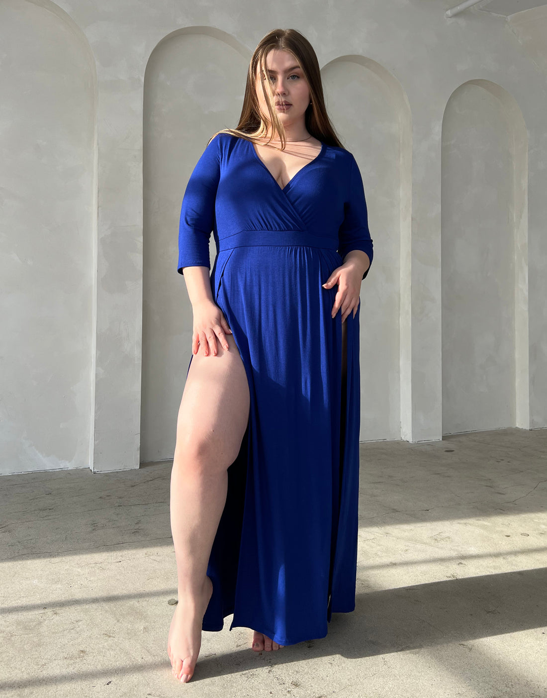 Curve Sultry Double Slit Dress Plus Size Dresses Blue 1XL -2020AVE