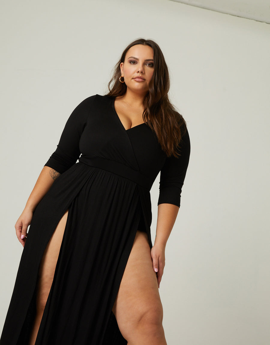 Plus Size Sultry Double Slit Dress - Plus Size Dresses