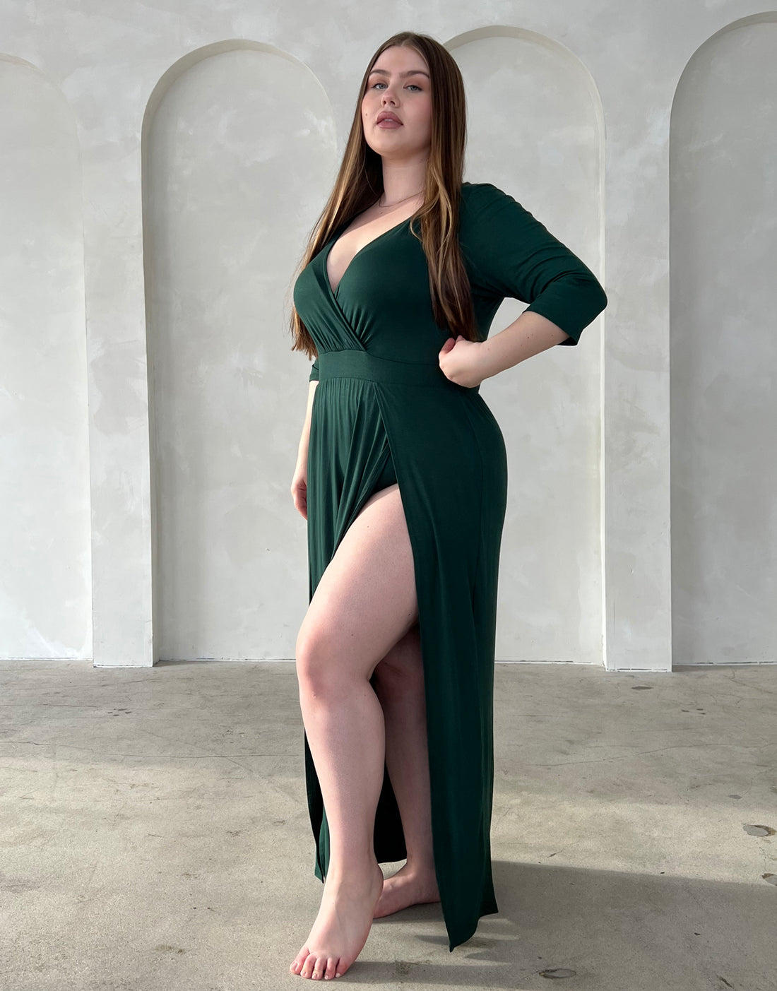 Curve Sultry Double Slit Dress Plus Size Dresses Green 1XL -2020AVE