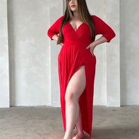 Curve Sultry Double Slit Dress Plus Size Dresses Red 1XL -2020AVE