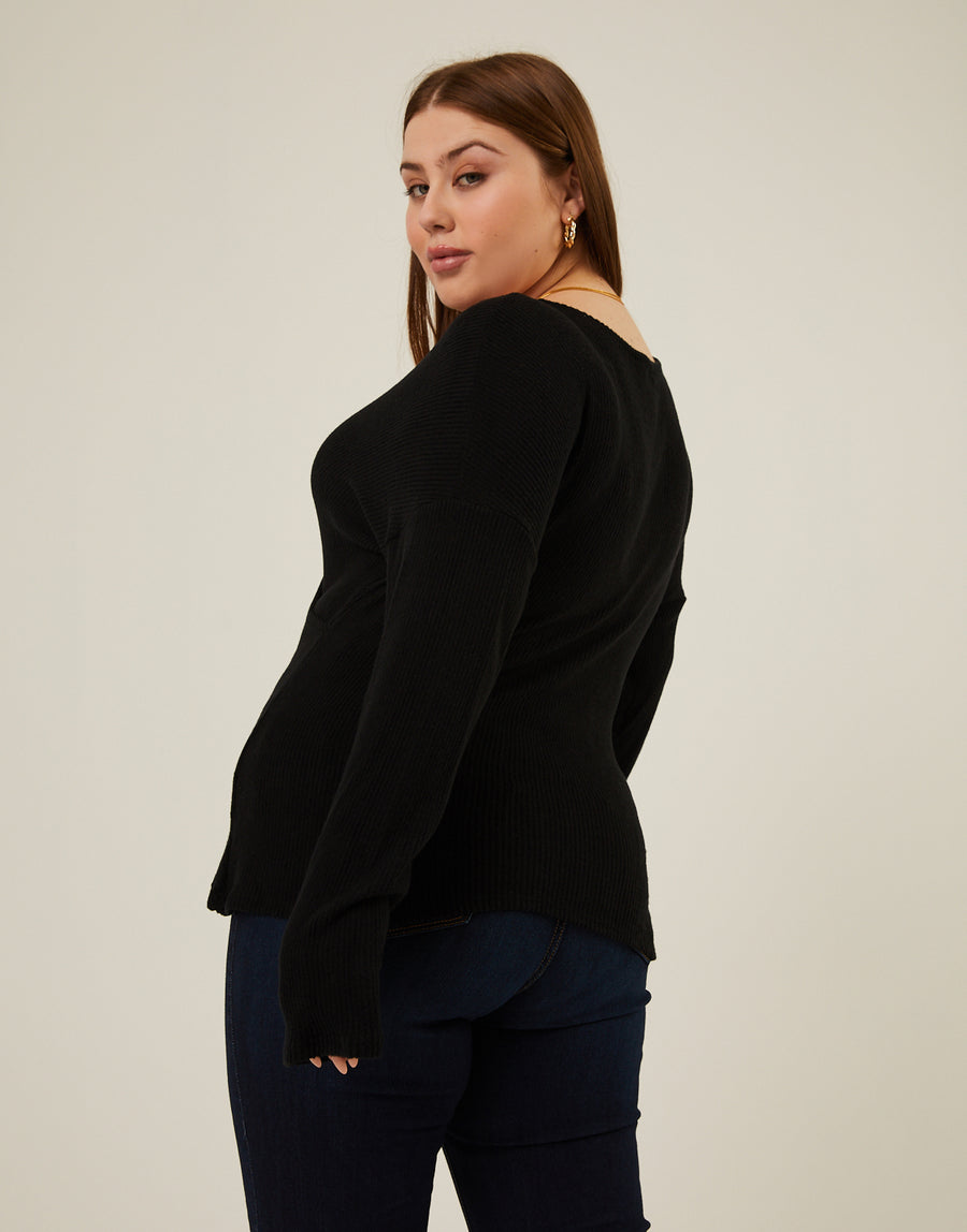 Curve Soft Ribbed Surplice Top Plus Size Tops -2020AVE