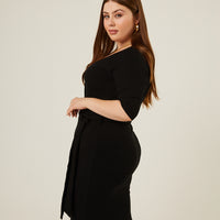 Curve Tie Belt Bodycon Dress Plus Size Dresses -2020AVE
