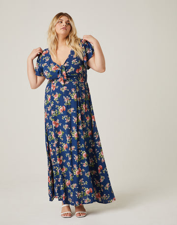 Curve Tie Front Floral Maxi Dress Plus Size Dresses -2020AVE
