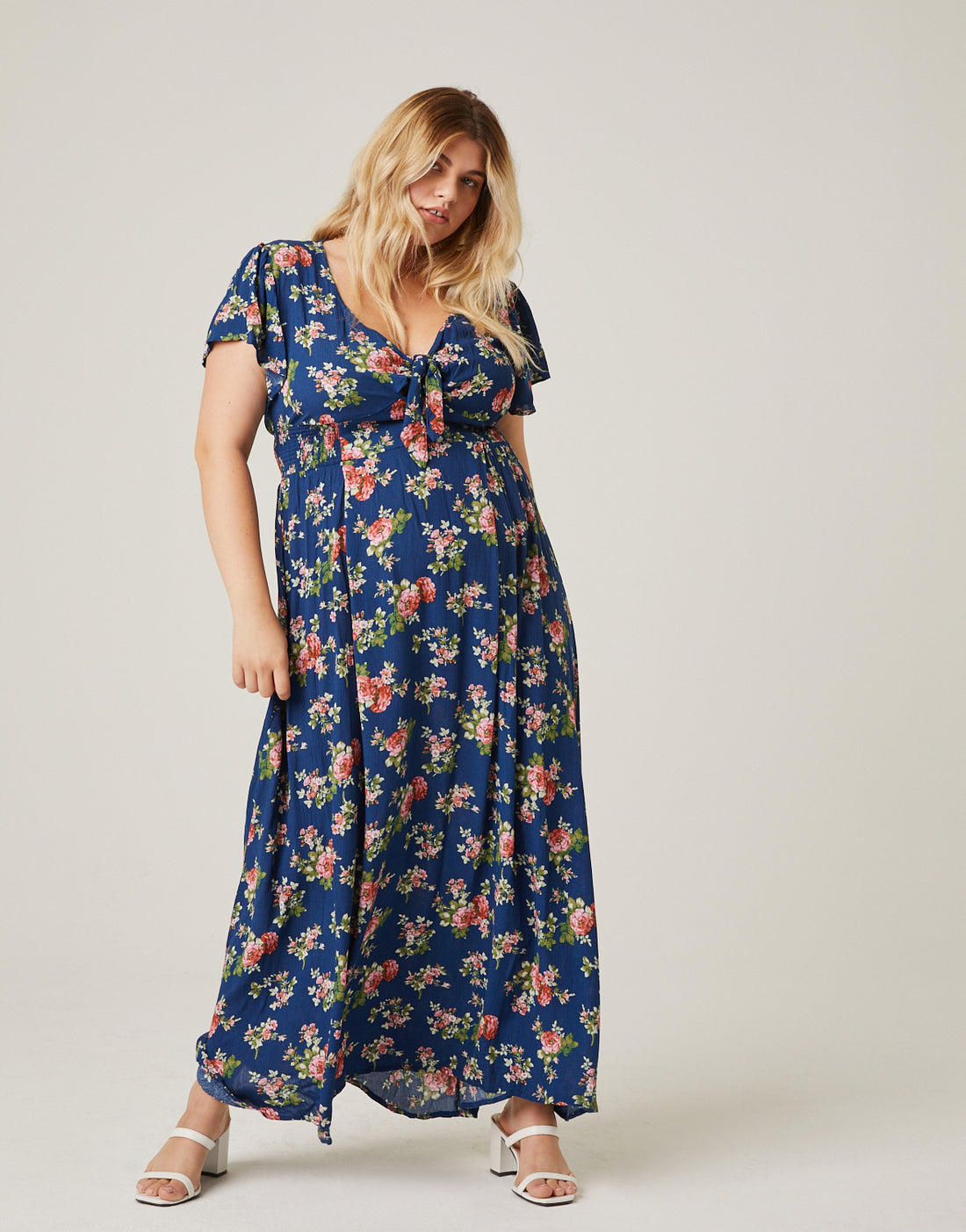 Curve Tie Front Floral Maxi Dress Plus Size Dresses -2020AVE