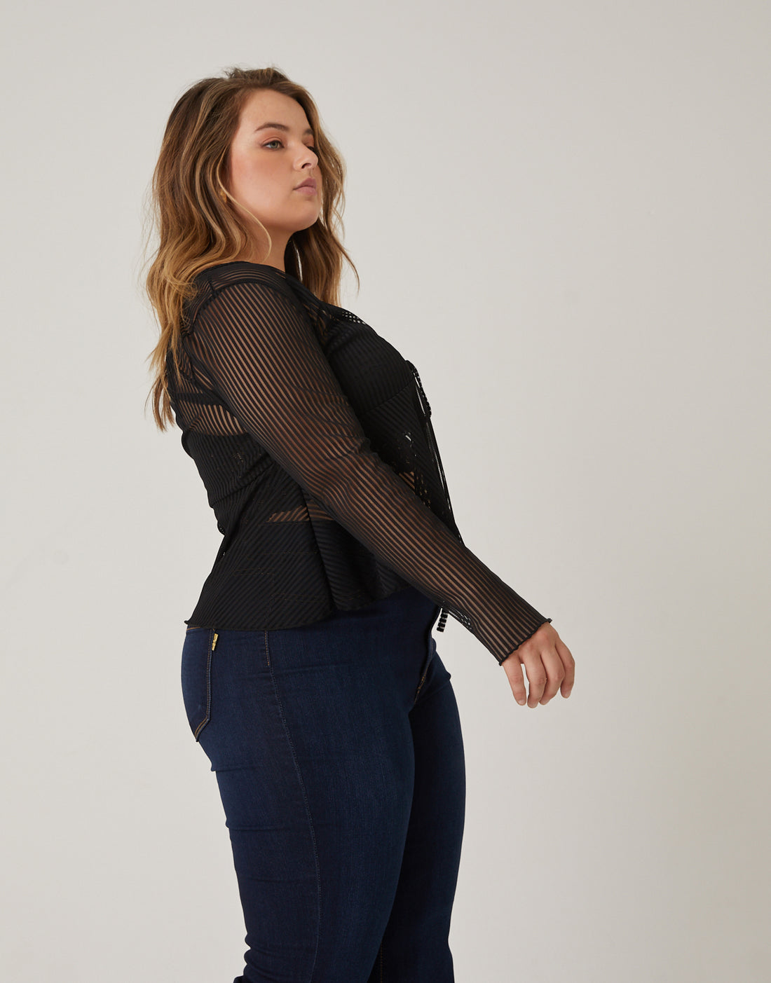 Curve Tie Front Sheer Top Plus Size Tops -2020AVE