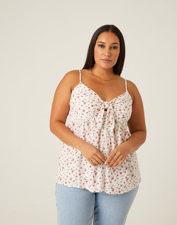 Curve Tied Floral Tank Plus Size Tops -2020AVE