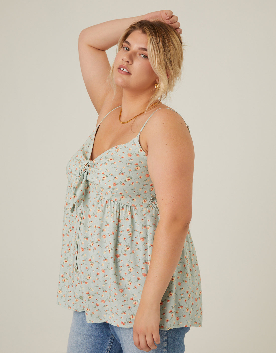 Curve Tied Floral Tank Plus Size Tops -2020AVE