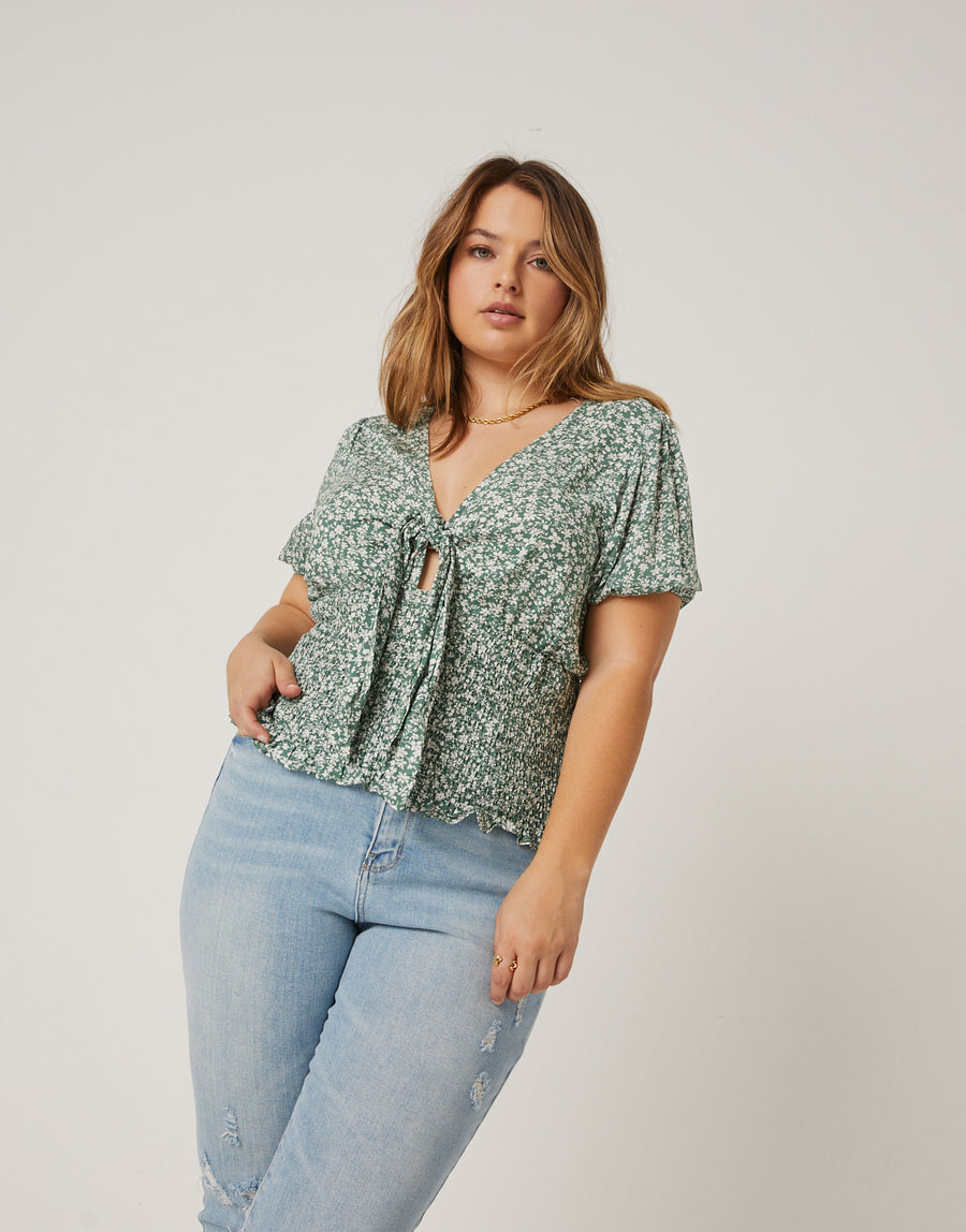 Curve Tied Floral Top Plus Size Tops -2020AVE