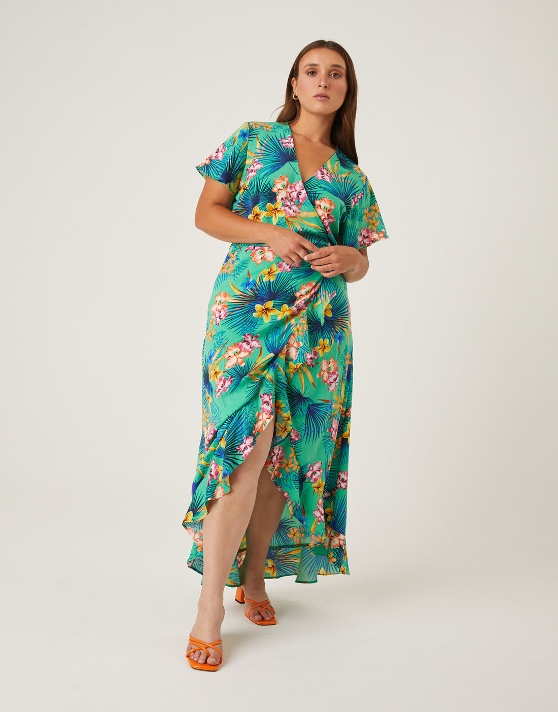 Plus Size Tropical Cascading Wrap Dress 2020AVE Plus Size Tropical Cascading Wrap Dress 2020AVE