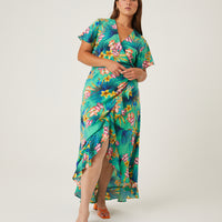 Curve Tropical Cascading Wrap Dress Plus Size Dresses -2020AVE