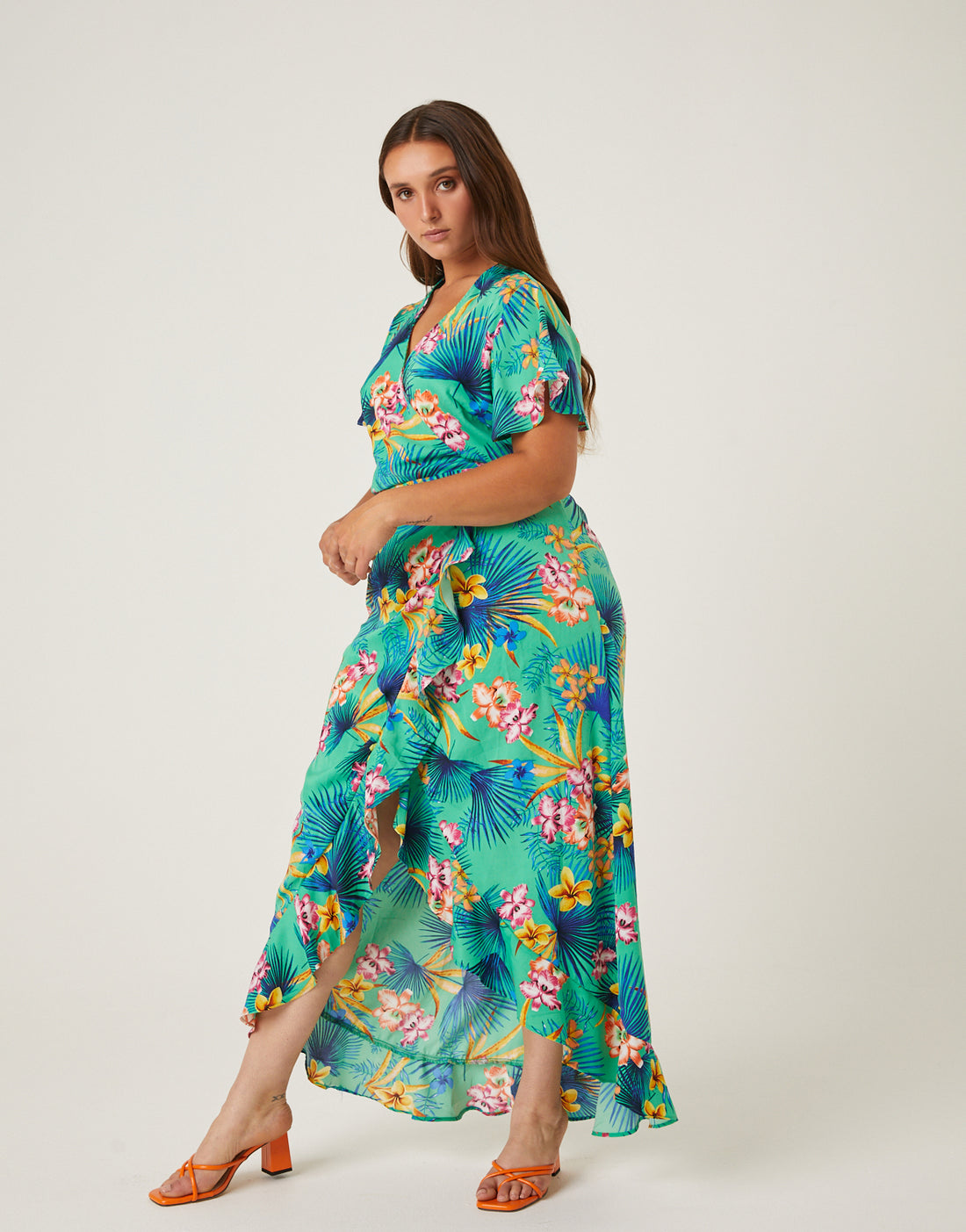 Plus Size Tropical Cascading Wrap Dress 2020AVE Plus Size Tropical Cascading Wrap Dress 2020AVE