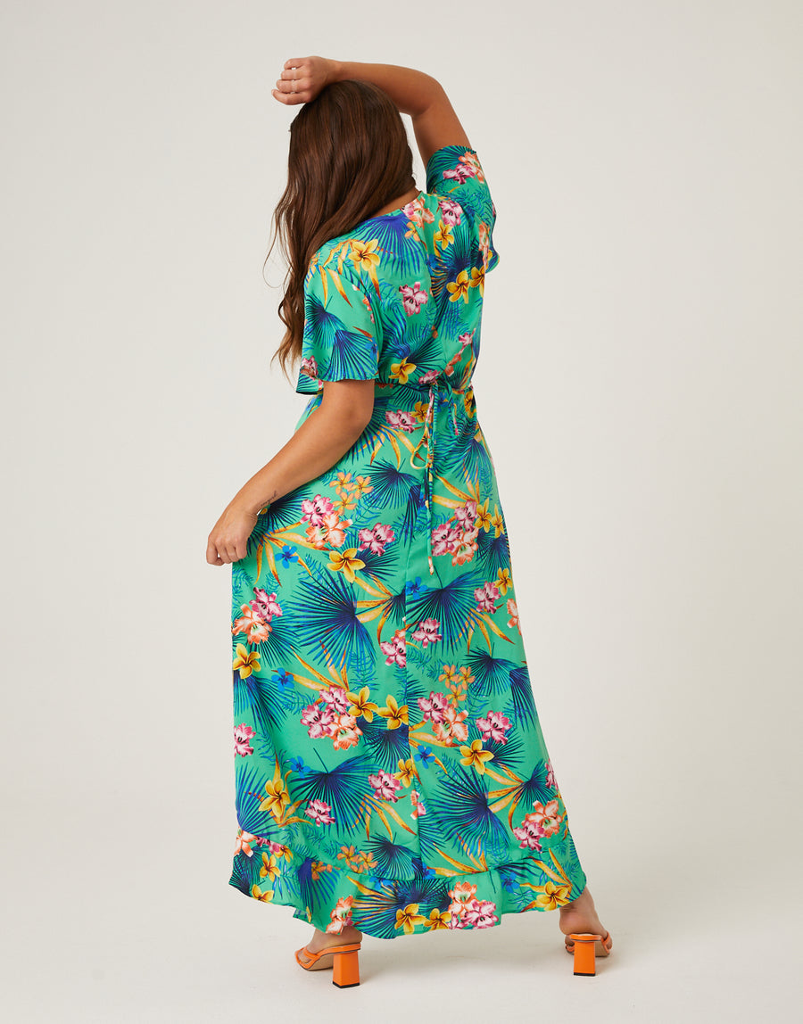 Curve Tropical Cascading Wrap Dress Plus Size Dresses -2020AVE